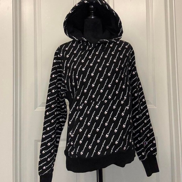 Champion Other - Champion Reverse Weave‎ All-Over Logo Hoodie – Black Medium
